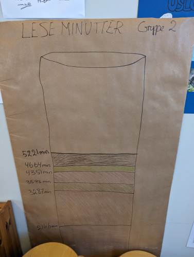 For å illustrere hvor mye hver gruppe hadde lest på skolen, tegnet vi denne "vasen" og fargela den underveis.
